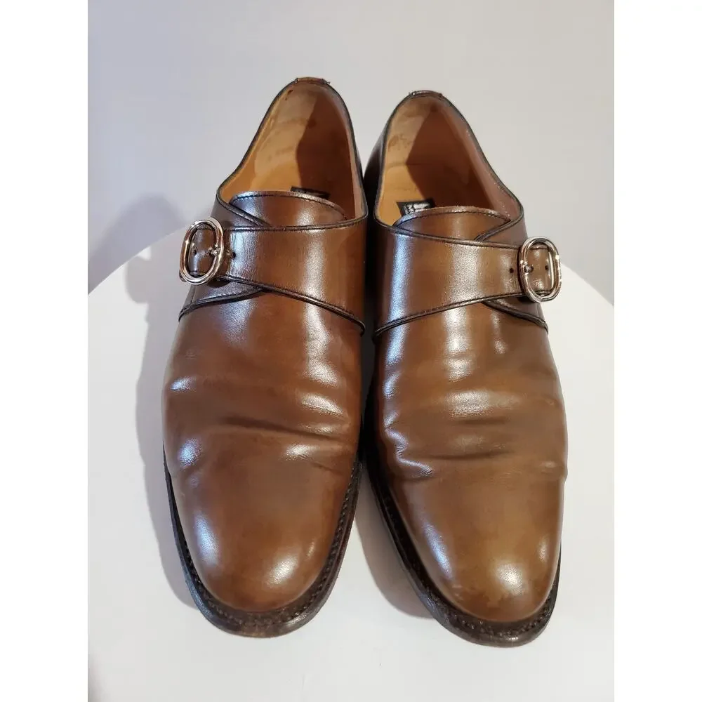 Moreschi Monk Strap Buckle Brown Leather Oxford Loafer Dress Shoes Mens Size 8